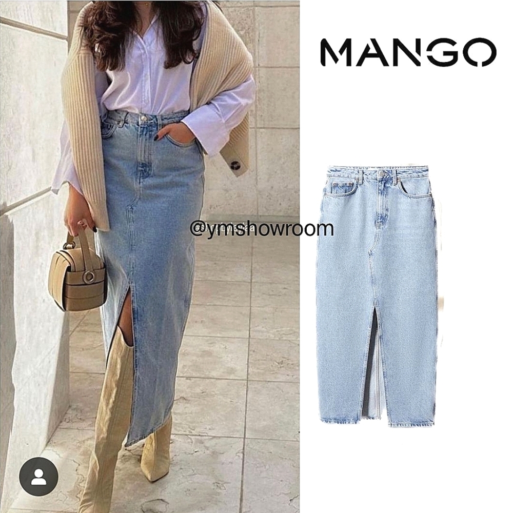 Mango Light Blue Denim Maxi Skirt